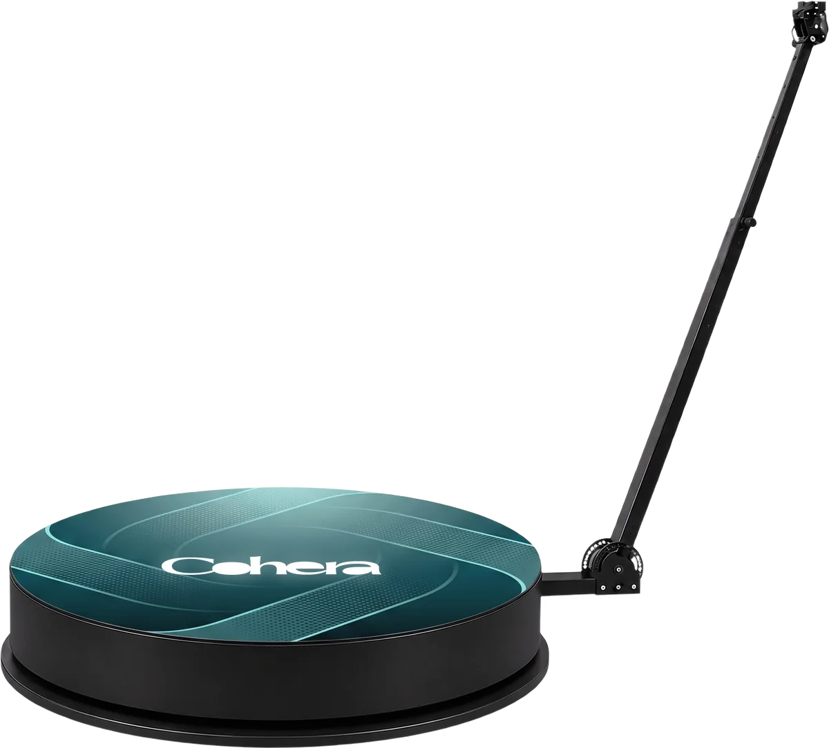 360 camera platform with rotating boom arm, shown in a Cohera custom wrap